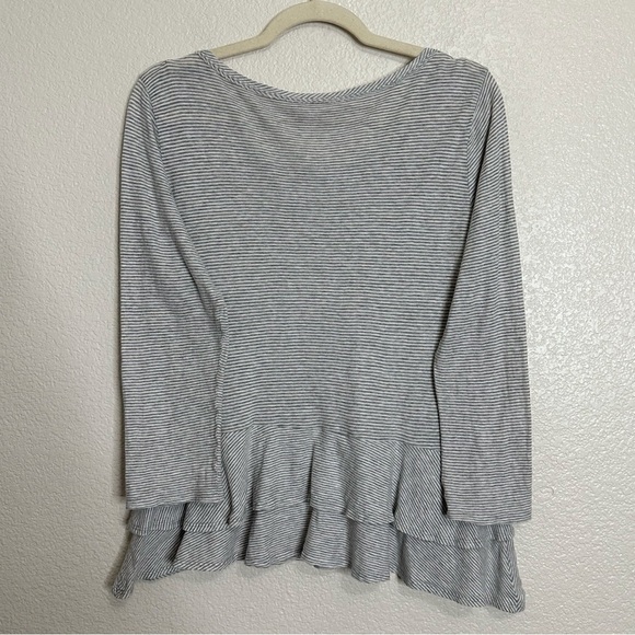 Rebecca Taylor 100% Cotton Gray Cream Striped Knit Peplum Top, Sz Large - Picture 6 of 12